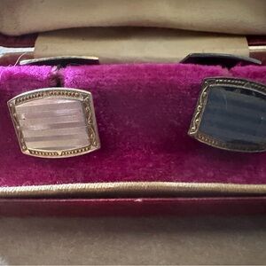 Gold and Silver Vintage Cuff Links with Decorative Edging